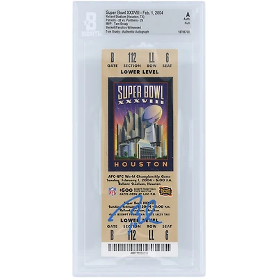 Tom Brady New England Patriots Autographed Super Bowl XXXVIII Champs SB MVP Beckett Fanatics Witnessed Authenticated Ticket from February 1, 2004 