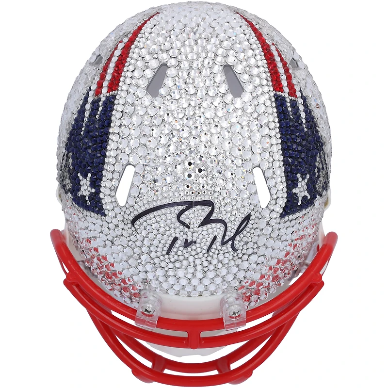 Casque Riddell Speed Mini dédicacé par Tom Brady des New England Patriots avec cristaux Swarovski - Illustration par Rock On Sports