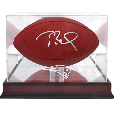 Tom Brady New England Patriots Autographed Wilson Duke Game Football with Mahogany Team Logo Football Display Case