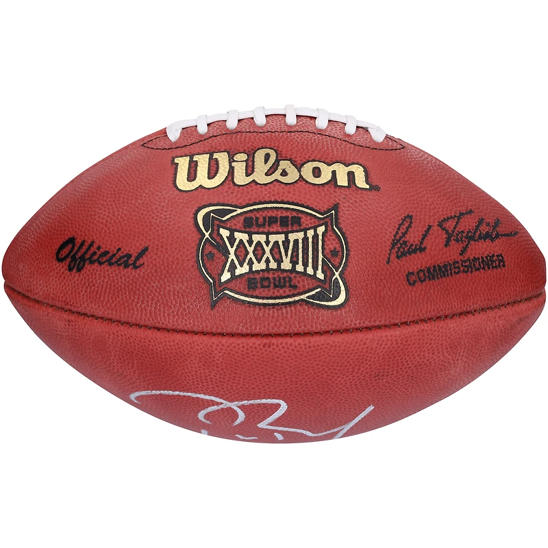 Ballon de football professionnel Wilson autographié par Tom Brady des New England Patriots lors du Super Bowl XXXVIII