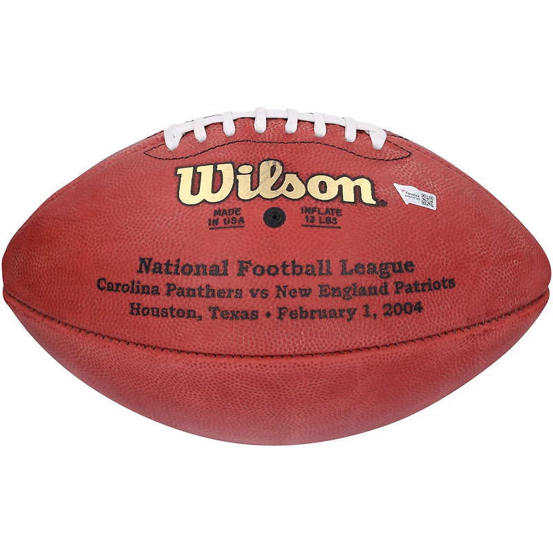 Ballon de football professionnel Wilson autographié par Tom Brady des New England Patriots lors du Super Bowl XXXVIII