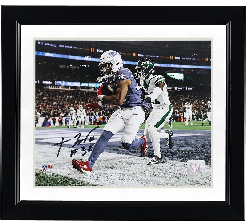 TreVeyon Henderson New England Patriots Autographed 8" x 10" Touchdown vs. New York Jets Photograph