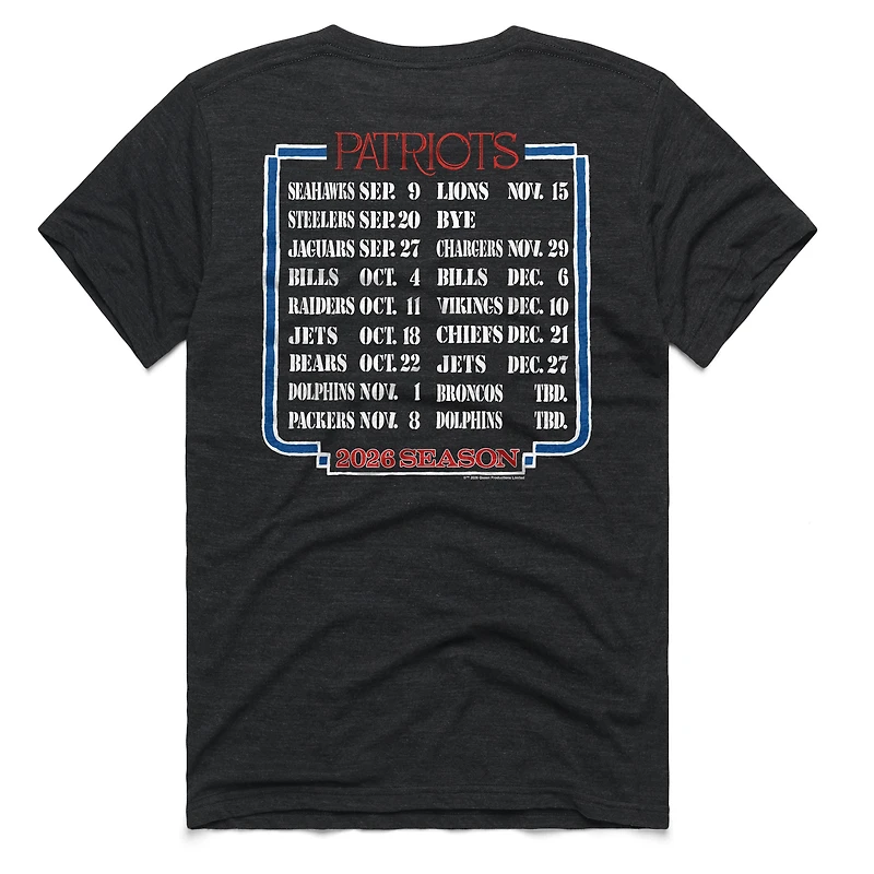 Unisex Homage Charcoal New England Patriots 2026 NFL Schedule Queen Tri-Blend T-Shirt