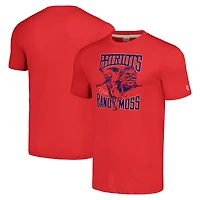T-shirt unisexe rouge hommage à Randy Moss, caricature de joueur retraité des New England Patriots (mélange trois matières)