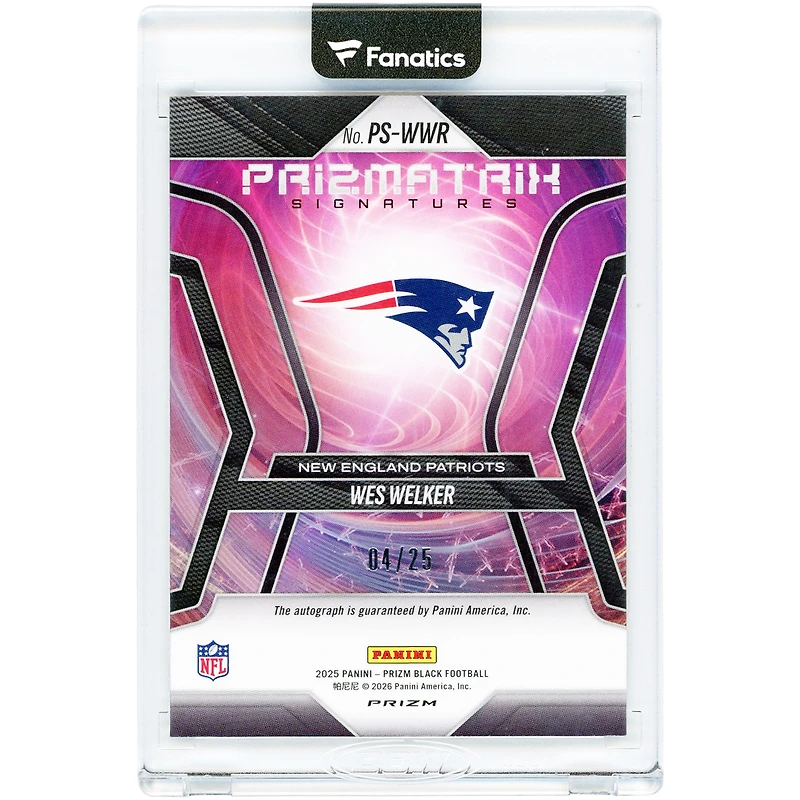 Wes Welker New England Patriots Autographed 2025 Panini Prizm Black Mojo Prizm Prizmatrix Signatures #PS-WWR #4/25 Card
