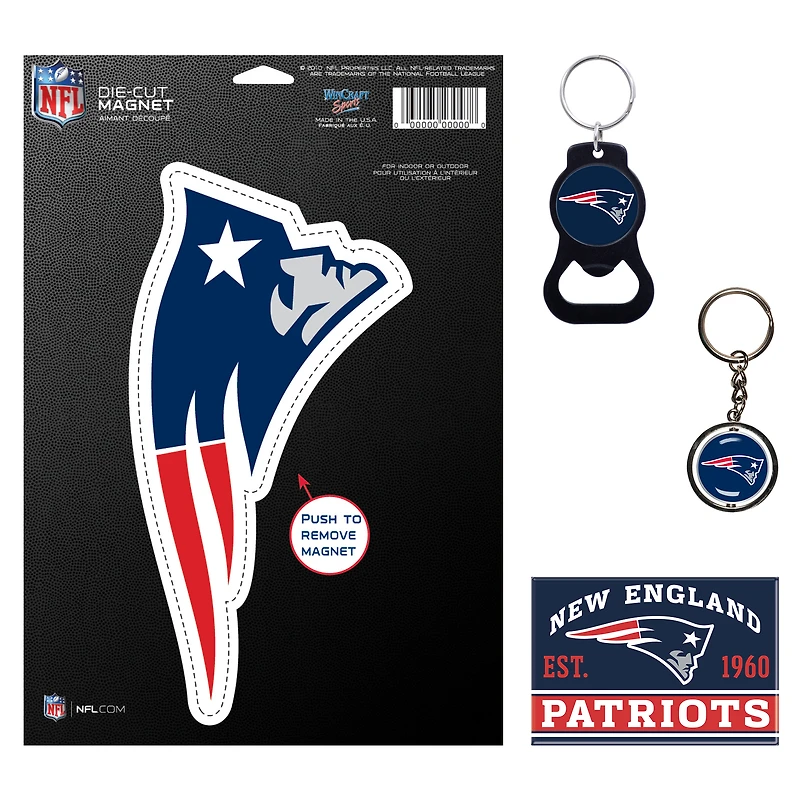 Lot de 4 porte-clés et aimants WinCraft New England Patriots