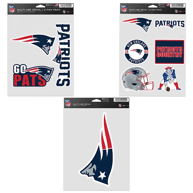 Lot de trois autocollants pour supporters des New England Patriots de WinCraft