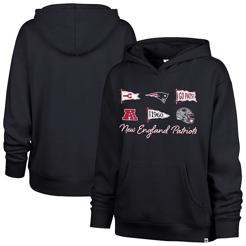 Sweat à capuche Naomi pour femme, bleu marine, New England Patriots, modèle 47, avec nœud et bannières.