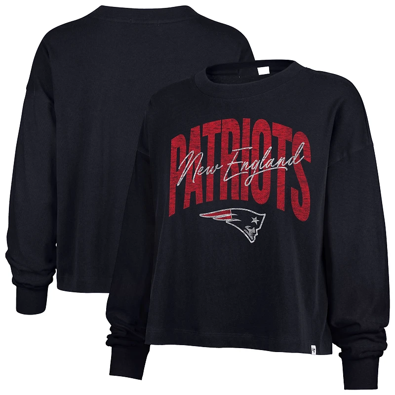 Women's '47 Navy New England Patriots Muse Sydney Long Sleeve Cropped T-Shirt