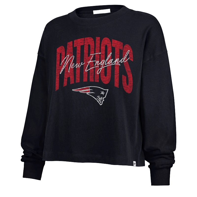 Women's '47 Navy New England Patriots Muse Sydney Long Sleeve Cropped T-Shirt