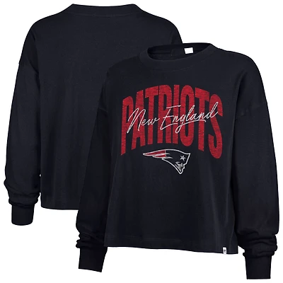 Women's '47 Navy New England Patriots Muse Sydney Long Sleeve Cropped T-Shirt
