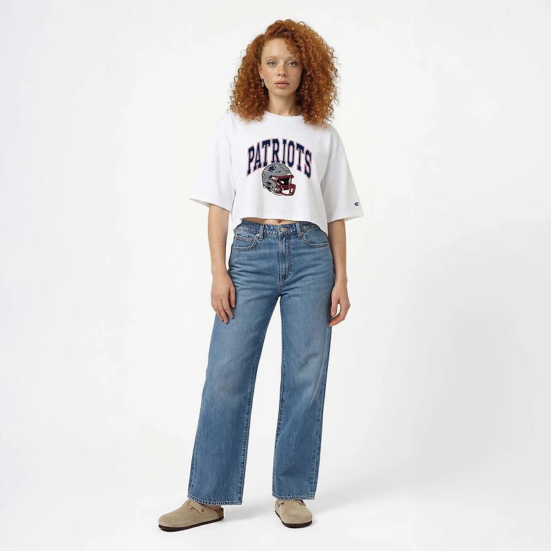 Women's Champion White New England Patriots Boyfriend Cropped T-Shirt