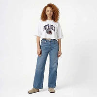 Women's Champion  White New England Patriots Boyfriend Cropped T-Shirt