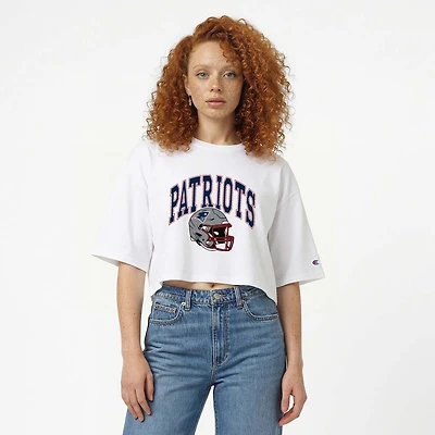 Women's Champion  White New England Patriots Boyfriend Cropped T-Shirt