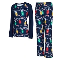 Ensemble haut à manches longues et pantalon raglan en tricot Garland de la collection Concepts Sport Navy New England Patriots pour femme
