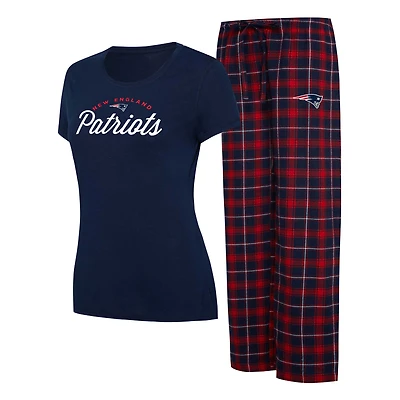 Ensemble de nuit pour femme Concepts Sport Navy New England Patriots grande taille avec haut à écusson et pantalon en flanelle