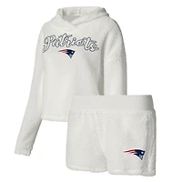 Ensemble de nuit Concepts Sport pour femmes, sweaTop et short moelleux, New England Patriots, blanc