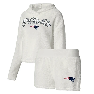 Ensemble de nuit Concepts Sport pour femmes, sweaTop et short moelleux, New England Patriots, blanc