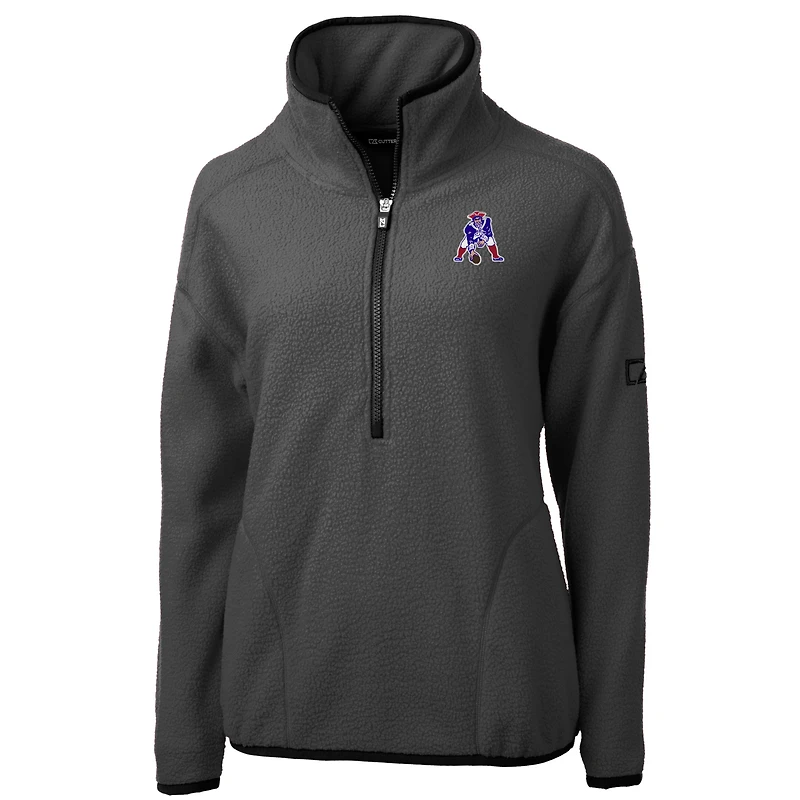 Veste polaire sherpa écologique à demi-zip Cutter & Buck Charcoal New England Patriots Historic Cascade pour femme