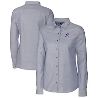 Chemise boutonnée à manches longues en tissu Oxford extensible et anthracite pour femme, avec logo rétro des New England Patriots, Cutter & Buck