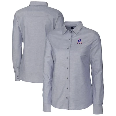 Chemise boutonnée à manches longues en tissu Oxford extensible et anthracite pour femme, avec logo rétro des New England Patriots, Cutter & Buck