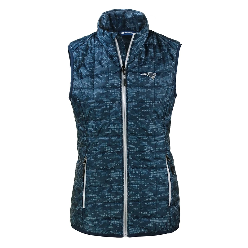 Women's Cutter & Buck Navy New England Patriots Rainier PrimaLoft Eco Insulated Full-Zip Printed Puffer Vest