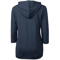 Women's Cutter & Buck Navy New England Patriots Virtue Eco Pique 3/4 Sleeve Half-Zip Pullover Hoodie