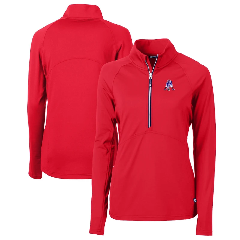 Women's Cutter & Buck Red New England Patriots Throwback Logo Adapt Eco Knit Stretch Recycled Half-Zip Pullover Top