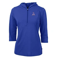 Women's Cutter & Buck Royal New England Patriots Throwback Logo Virtue Eco Pique 3/4 Sleeve Half-Zip Pullover Hoodie