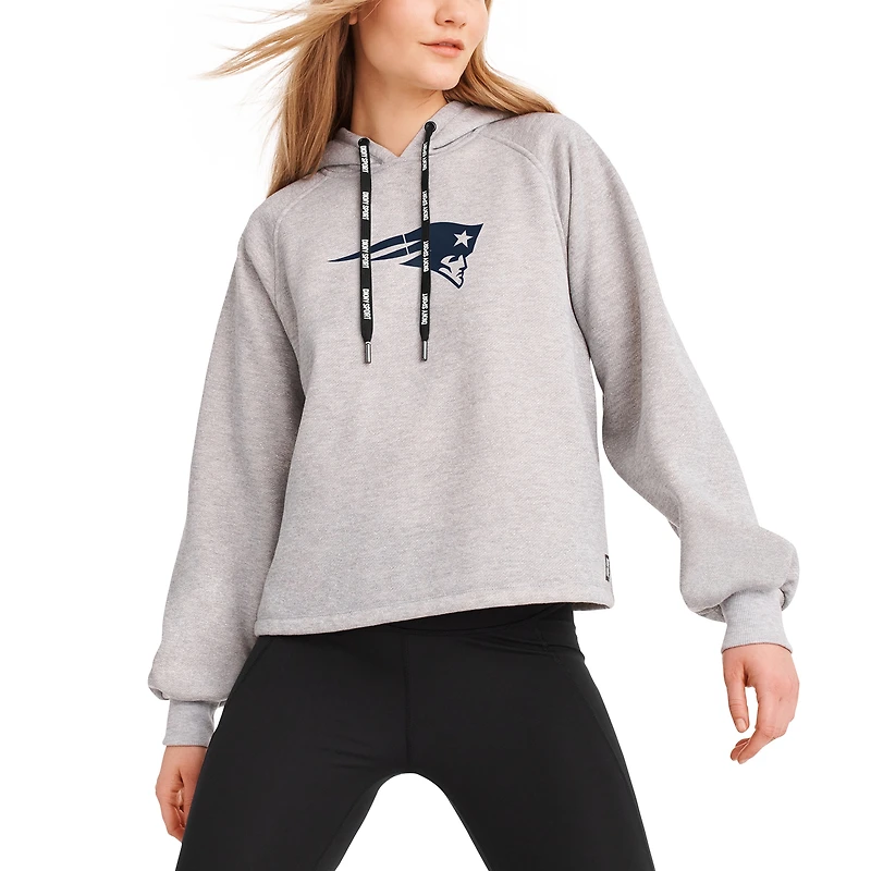 Women's DKNY Sport Heather Gray New England Patriots Debbie Dolman Raglan Pullover Hoodie