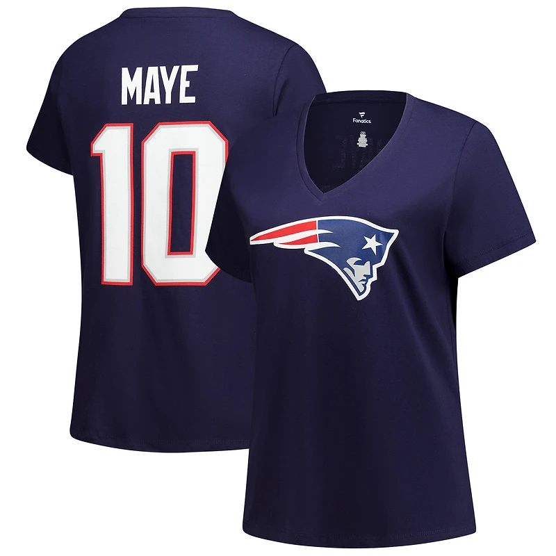Women's Fanatics Drake Maye Navy New England Patriots Plus Name & Number Scoop Neck T-Shirt