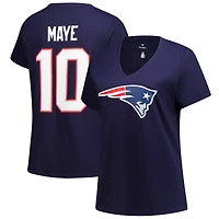 Women's Fanatics Drake Maye Navy New England Patriots Plus Name & Number Scoop Neck T-Shirt