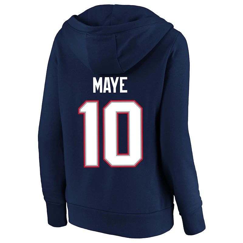 Women's Fanatics Drake Maye Navy New England Patriots Plus Player Name & Number V-Neck Hoodie