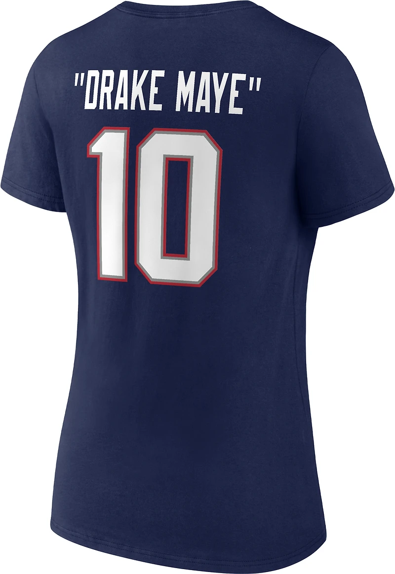 Women's Fanatics Drake Maye Navy New England Patriots Team Authentic Player Nickname Name & Number Logo V-Neck T-Shirt