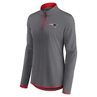 Haut à manches longues et fermeture éclair 1/4 Fanatics pour femmes, gris, New England Patriots Corner