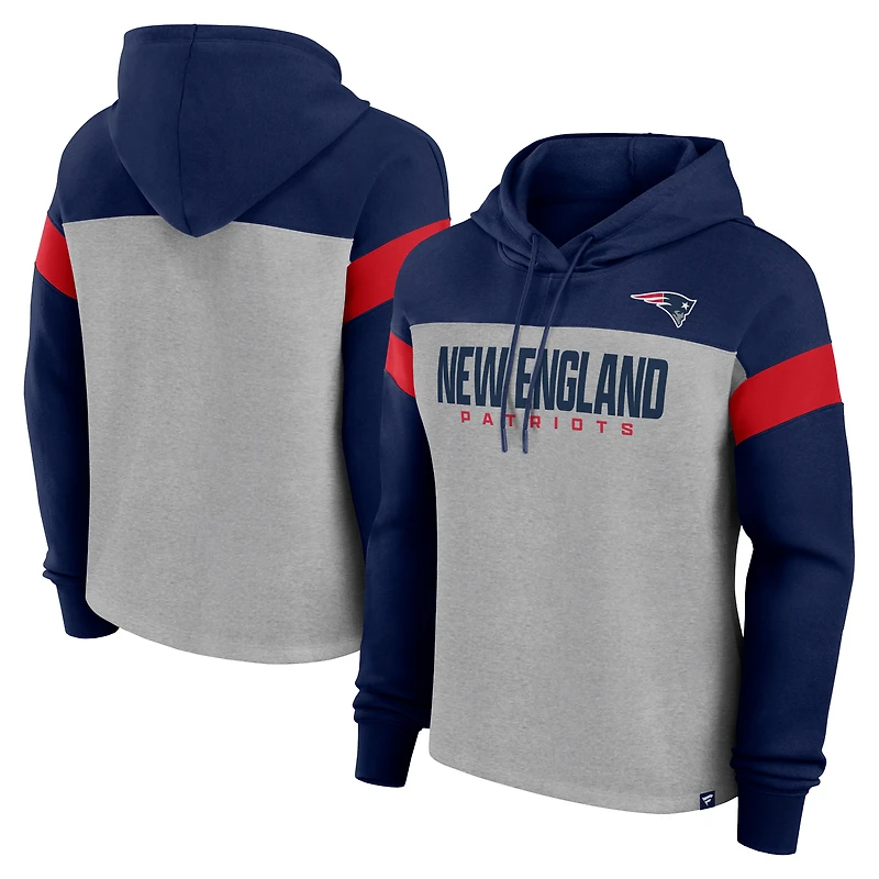 Sweat à capuche enfiler pour femme Fanatics Heather Grey/Navy New England Patriots Bold Play Call