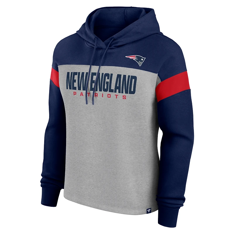 Women's Fanatics Heather Gray/Navy New England Patriots Bold Play Call Pullover Hoodie