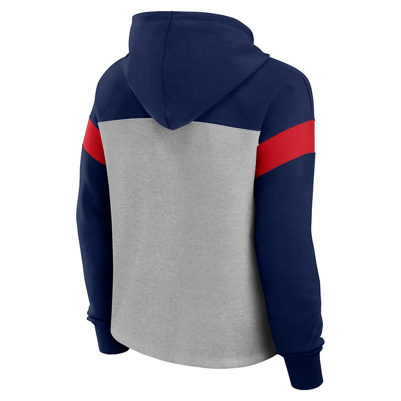 Sweat à capuche enfiler pour femme Fanatics Heather Grey/Navy New England Patriots Bold Play Call
