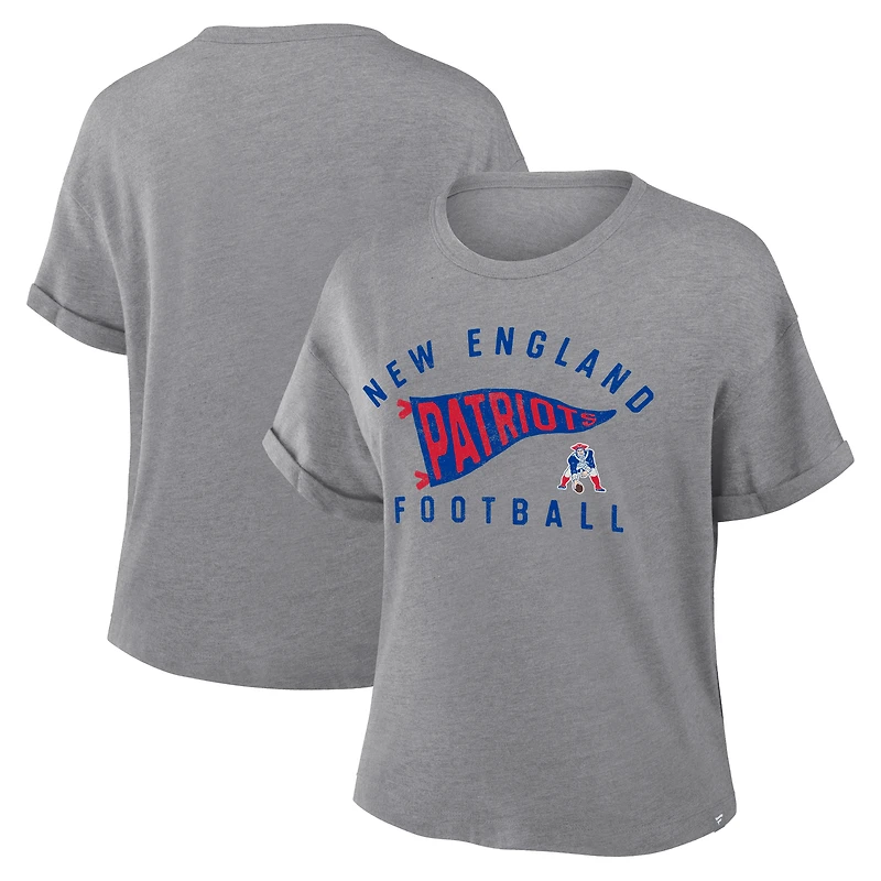 Women's Fanatics Heather Gray New England Patriots Pennant Wave Tribute Tri-Blend Boxy T-Shirt