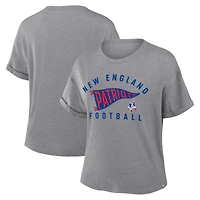 Women's Fanatics Heather Gray New England Patriots Pennant Wave Tribute Tri-Blend Boxy T-Shirt