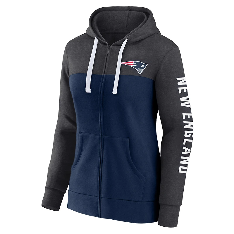 Sweat à capuche entièrement zippé Fanatics Heather Navy New England Patriots grande taille City Ties pour femmes