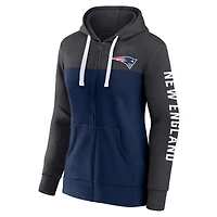 Sweat à capuche entièrement zippé Fanatics Heather Navy New England Patriots grande taille City Ties pour femmes