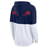 Women's Fanatics Navy/White New England Patriots Backup Option Long Sleeve Hoodie T-Shirt