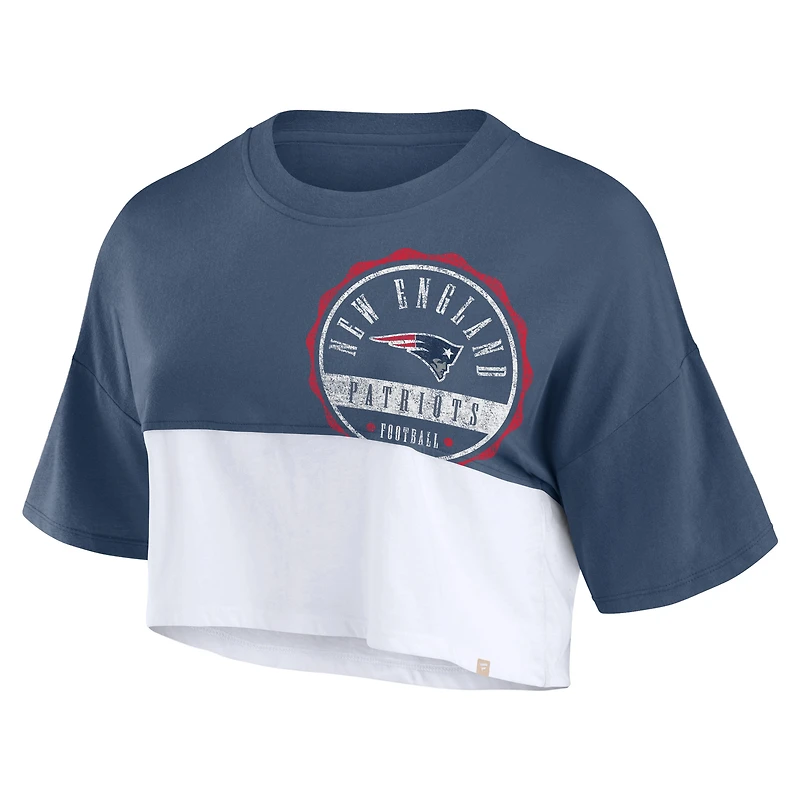 Women's Fanatics Navy/White New England Patriots Boxy Color Split Cropped T-Shirt