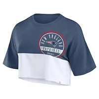 Women's Fanatics Navy/White New England Patriots Boxy Color Split Cropped T-Shirt