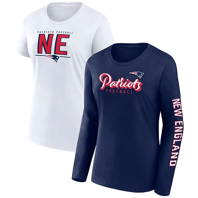 Women's Fanatics Navy/White New England Patriots Two-Pack Combo Cheerleader T-Shirt Set