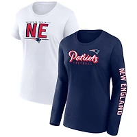 Women's Fanatics Navy/White New England Patriots Two-Pack Combo Cheerleader T-Shirt Set