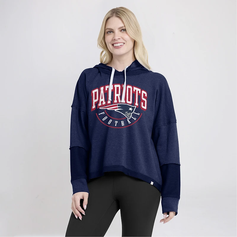 Women's Fanatics Navy New England Patriots Lightewight Modest Crop Lounge Helmet Arch Pullover Hoodie