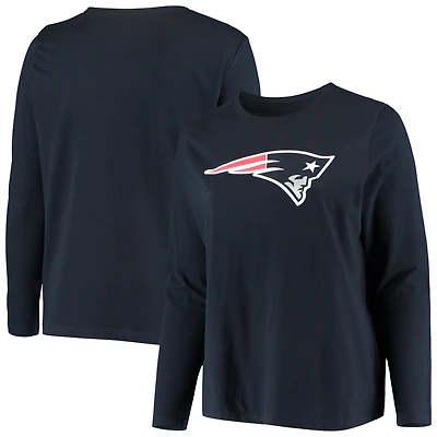 T-shirt à manches longues Fanatics Navy New England Patriots pour femmes, grande taille, logo principal