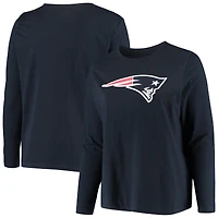 T-shirt à manches longues Fanatics Navy New England Patriots pour femmes, grande taille, logo principal